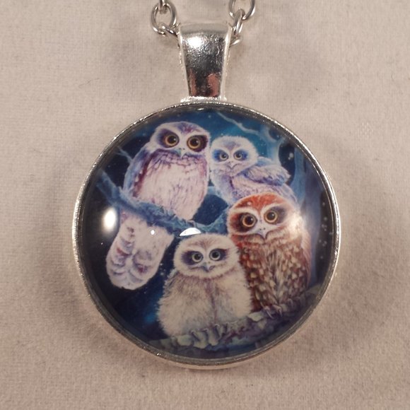 Owl Cabochon Pendant Chain Necklace Men - Picture 1 of 5